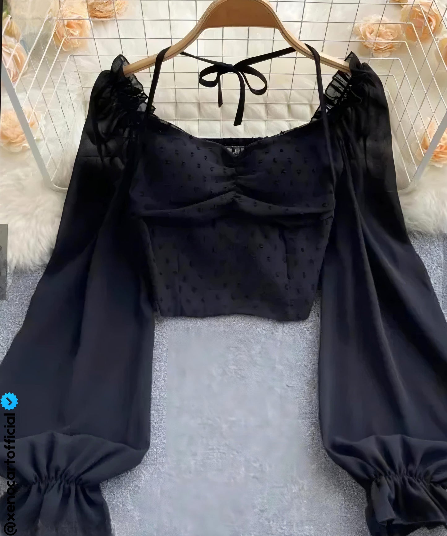 Black Sheer Sleeve Corset Top