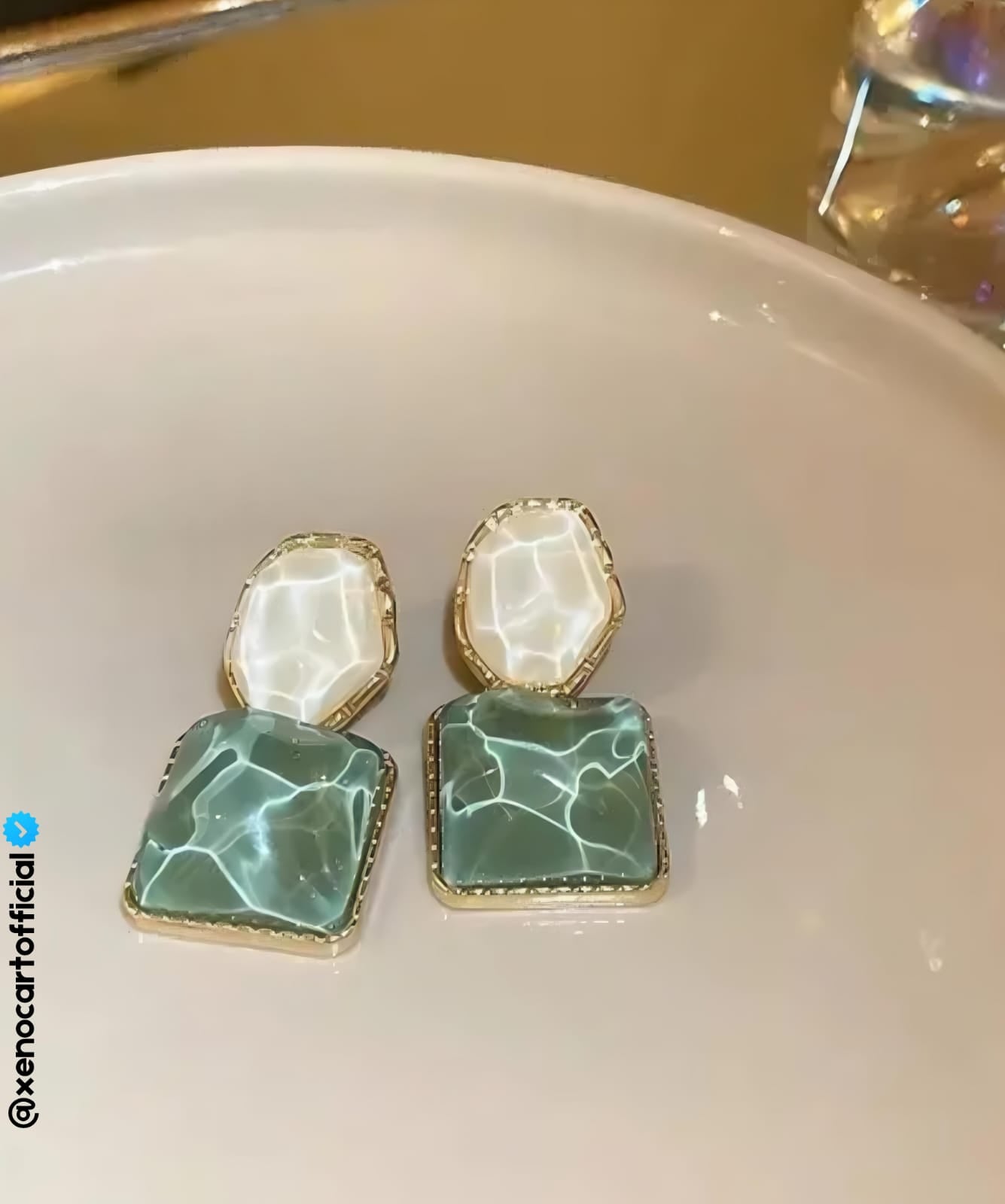 Elegant Green & Pearl Drop Earrings