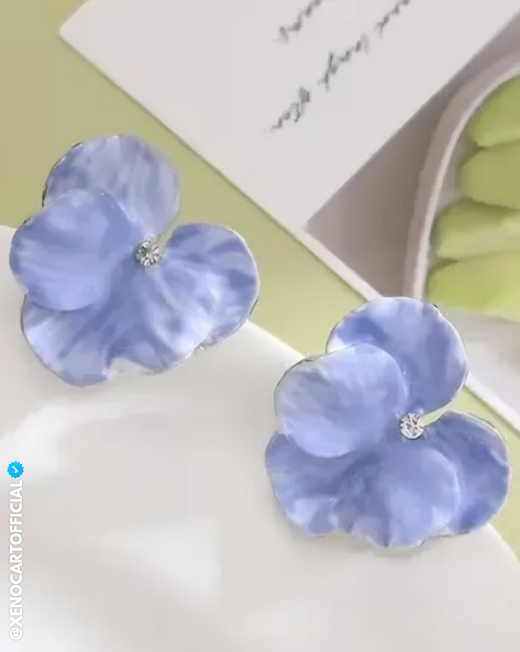 Elegant Blue Floral Stud Earrings