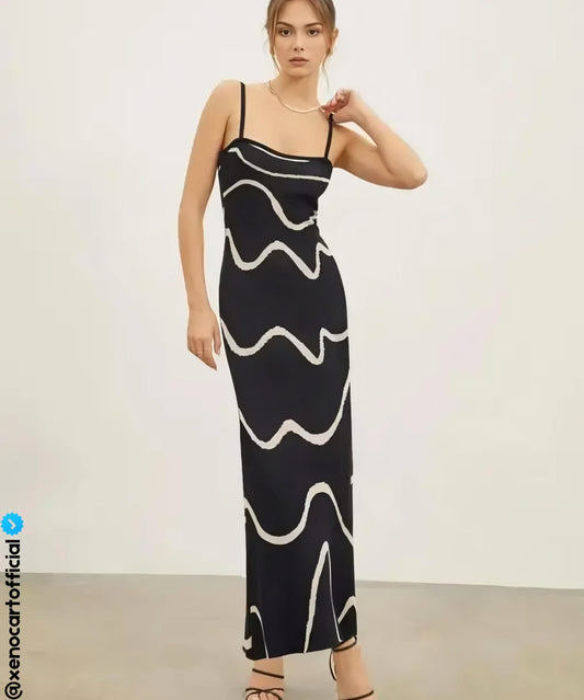Elegant Wave-Print Maxi Dress