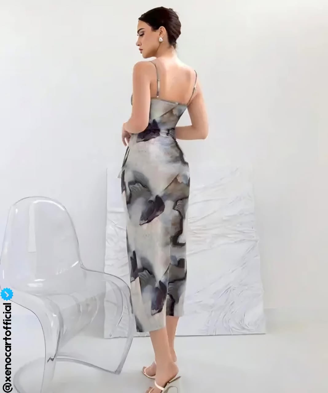 Abstract Elegance Satin Maxi Dress