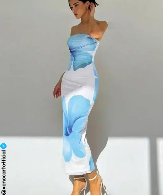 Elegant Floral Strapless Maxi Dress