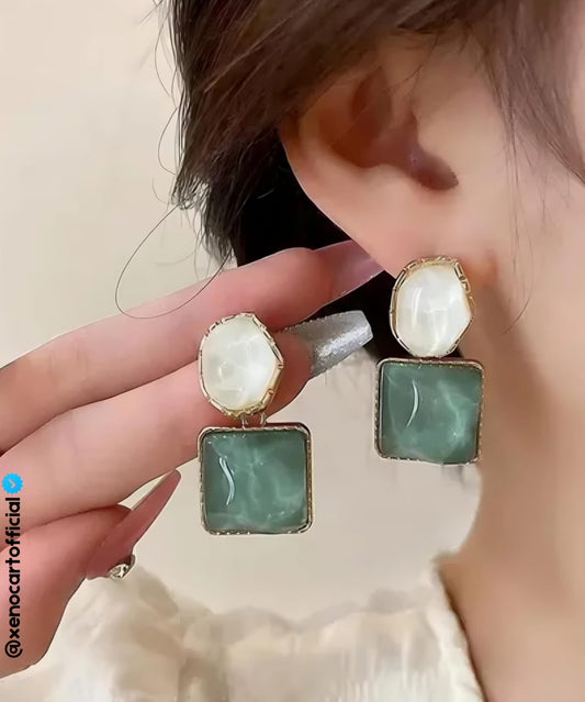 Elegant Green & Pearl Drop Earrings