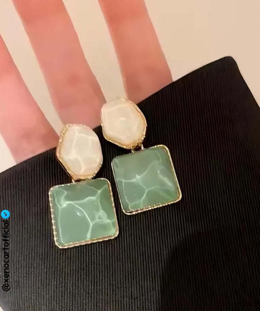 Elegant Green & Pearl Drop Earrings