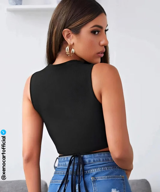Sleek & Chic Black Wrap Crop Top