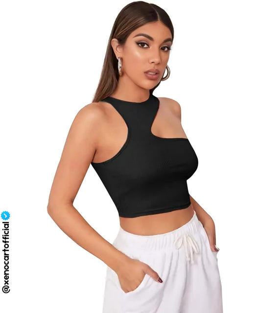 Bold & Edgy One-Shoulder Black Crop Top