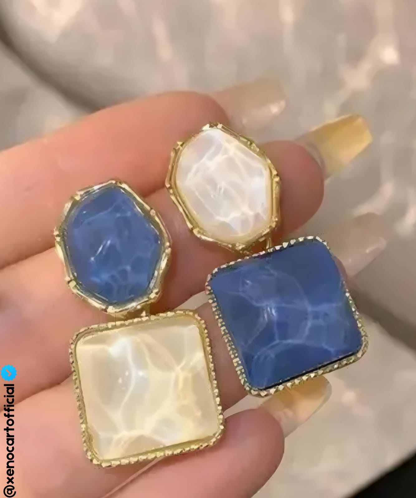 Elegant Blue & White Geometric Drop Earrings