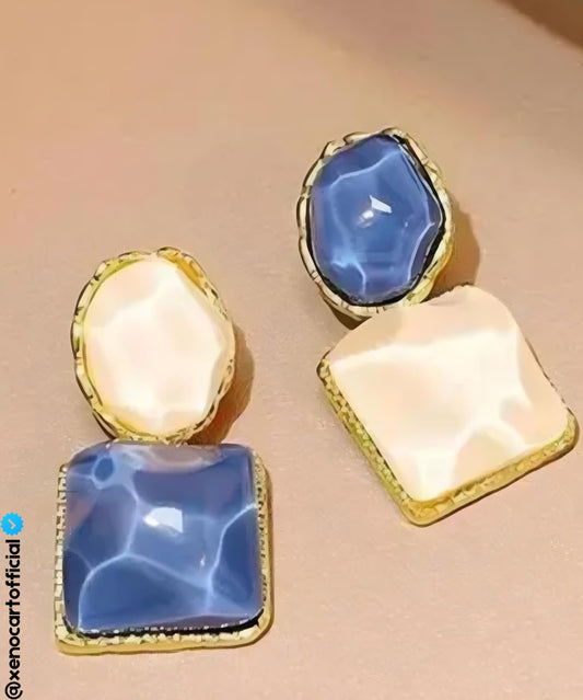 Elegant Blue & White Geometric Drop Earrings