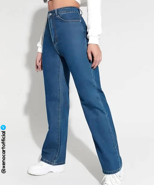 High-Waist Straight-Leg Denim Jeans