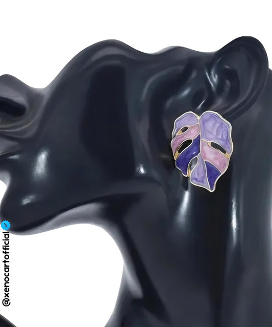 Elegant Leaf-Shaped Enamel Earrings