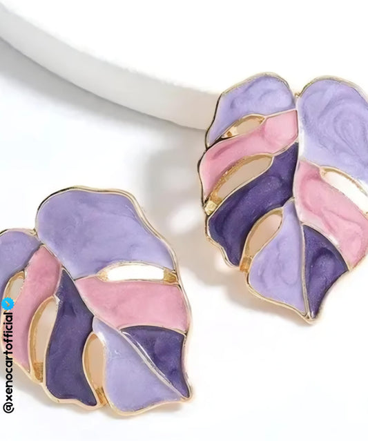 Elegant Leaf-Shaped Enamel Earrings