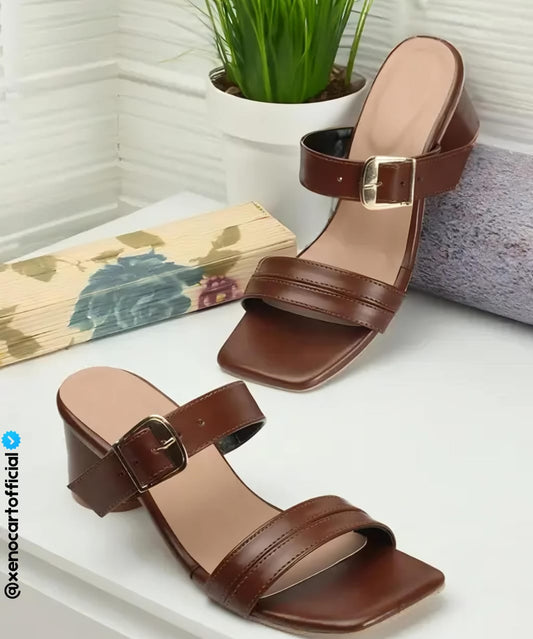 Chic Brown Buckle Strap Heels