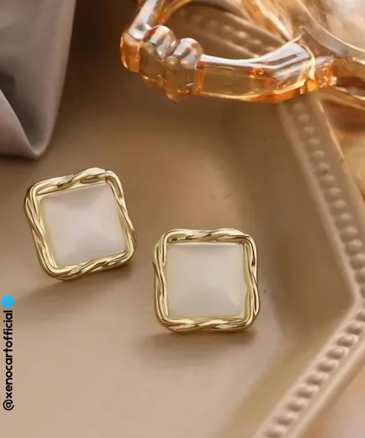 Elegant Pearl-Glazed Square Stud Earrings