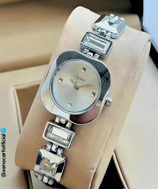 Luxe Silver Crystal Bracelet Watch