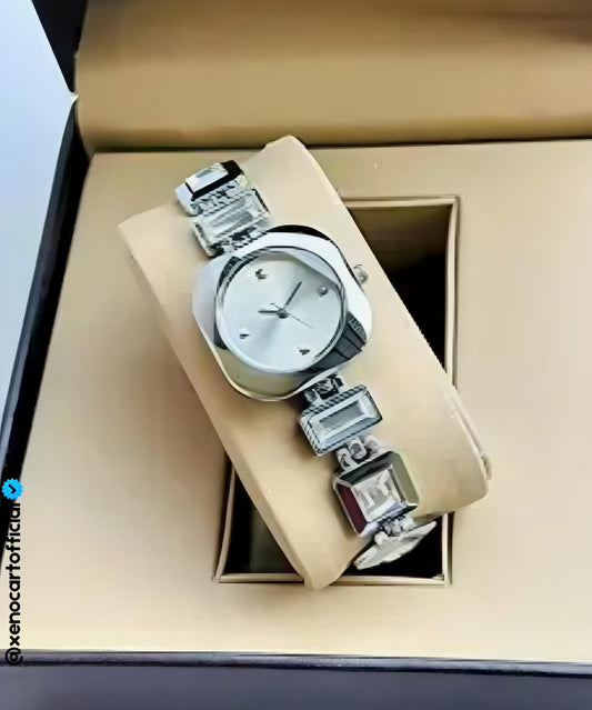 Luxe Silver Crystal Bracelet Watch