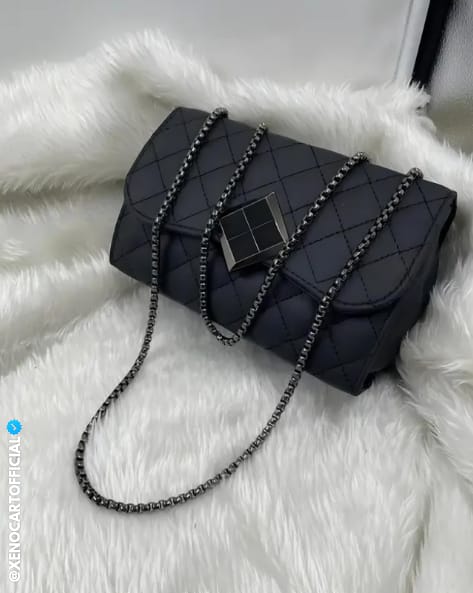 Luxurious Black Quilted Chain Sling Bag