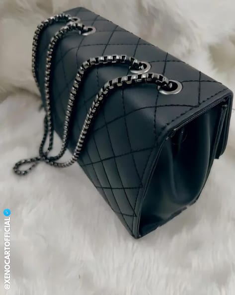 Luxurious Black Quilted Chain Sling Bag