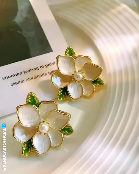 Elegant Floral Pearl Stud Earrings