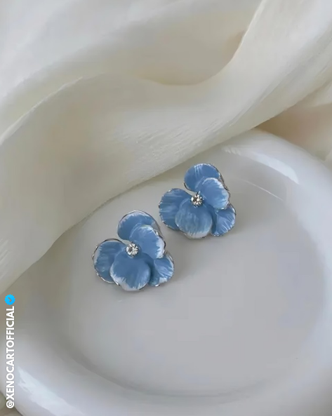 Elegant Blue Floral Stud Earrings