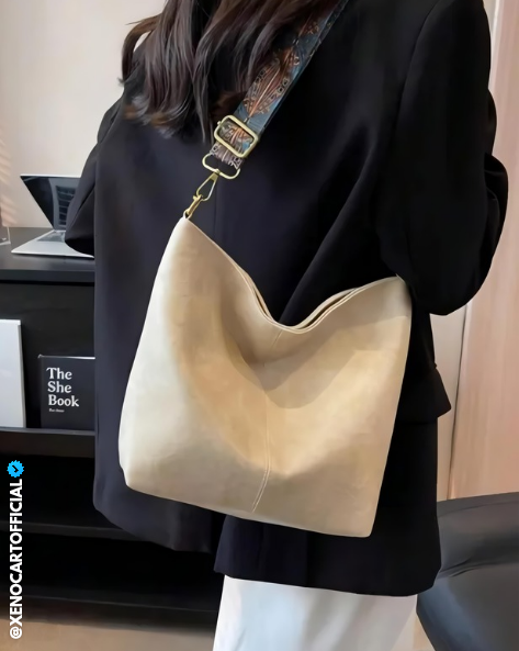 Chic Beige Tote Bag with Boho Strap